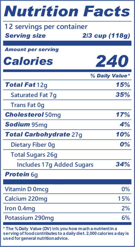 Blue Bell Homemade Vanilla Ice Cream Half Gallon Nutritional Facts